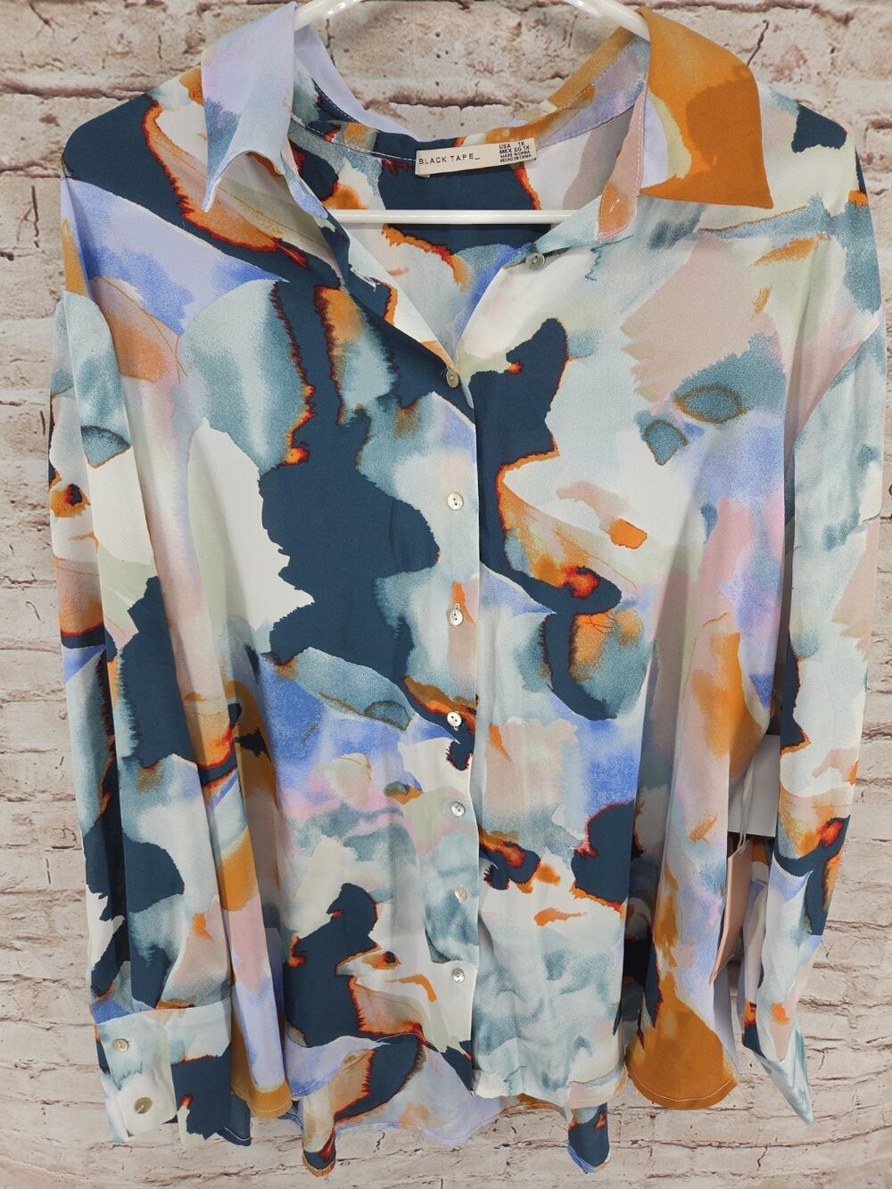 Black Tape Blouse Top Size 1X Long Sleeve Button Up Multicolor NEW